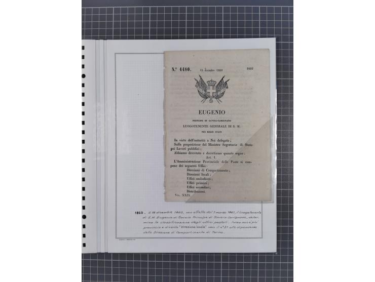 SARDINIEN: 1772/1960, Ausstellungssammlung “Die Stempel der Berggemeinschaft Bassa Dora Baltea” mit über 100 Briefen und Doku