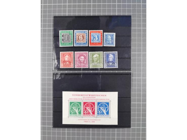 1949/60, Bestand auf Steckkarten mit Berlin Schwarzaufdrucke geprüft Schlegel, Goethe signiert Bühler, Helfer der Menschheit 