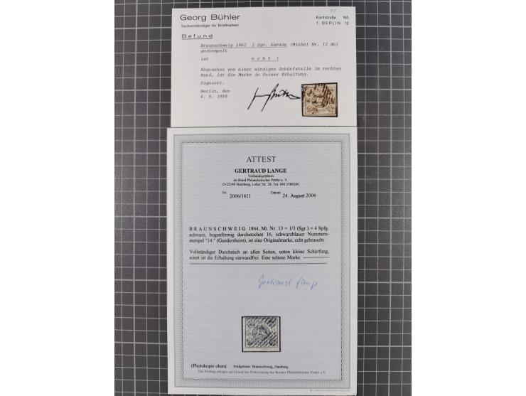 1852/65, ungebrauchte und gestempelte Sammlung mit u.a. ansprechender Mi.-Nr. 2 (sign. Lange BPP) und Mi.-Nr. 13 (unten winzi