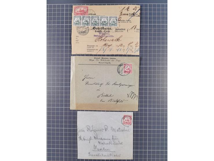 1889/1916 (ca.), rund 120 Briefe, Karten und viele Ganzsachen, dabei einige bessere Stempel, Briefkarte DSW (etwas fehlerhaft