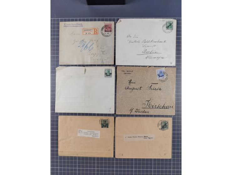 1889/1916 (ca.), rund 120 Briefe, Karten und viele Ganzsachen, dabei einige bessere Stempel, Briefkarte DSW (etwas fehlerhaft
