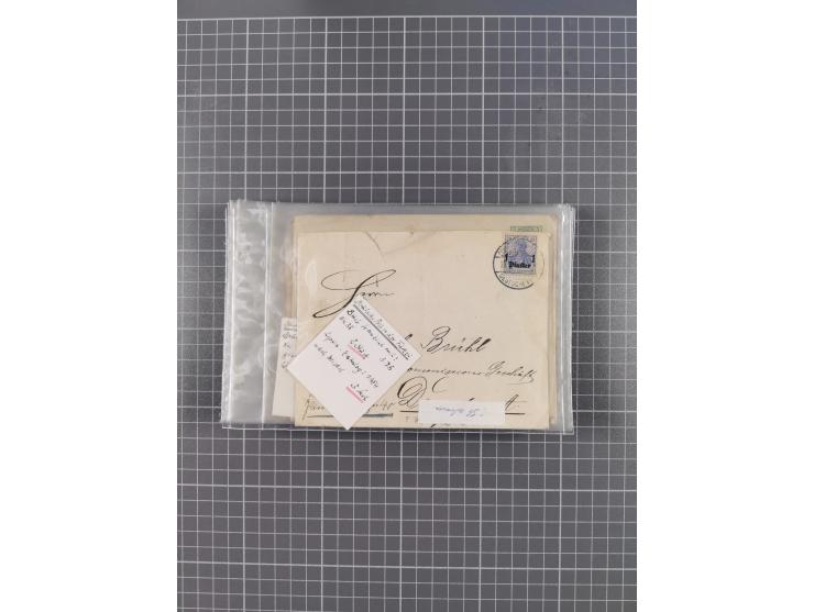 1889/1916 (ca.), rund 120 Briefe, Karten und viele Ganzsachen, dabei einige bessere Stempel, Briefkarte DSW (etwas fehlerhaft