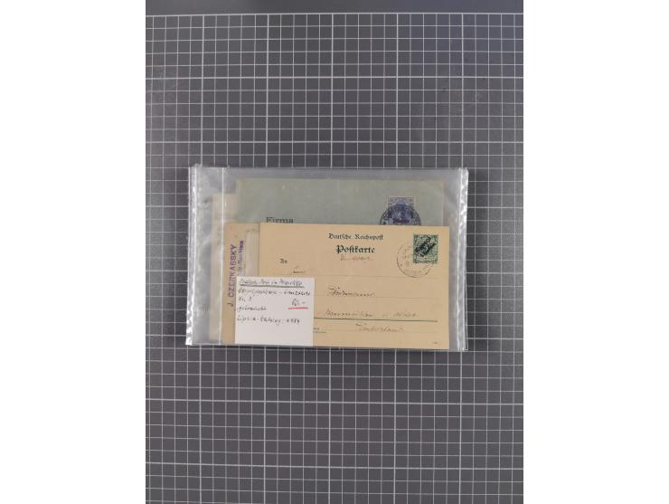 1889/1916 (ca.), rund 120 Briefe, Karten und viele Ganzsachen, dabei einige bessere Stempel, Briefkarte DSW (etwas fehlerhaft