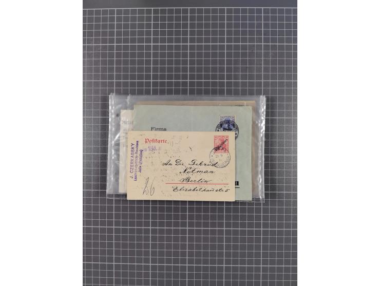 1889/1916 (ca.), rund 120 Briefe, Karten und viele Ganzsachen, dabei einige bessere Stempel, Briefkarte DSW (etwas fehlerhaft