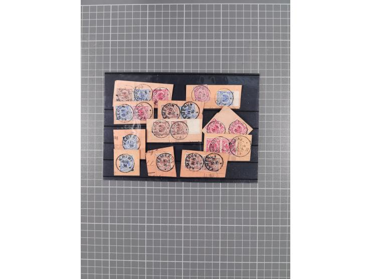 1896/99, Vor- und Mitläufer diverse Gebiete auf 30 Postanweisungsausschnitten, viele 2M.-Werte