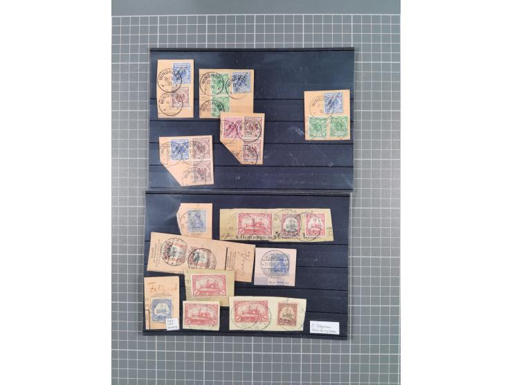 1899/1914, rund 60 Paketkarten- und Postanweisungsausschnitte mit diversen Frankaturen, dabei auch hohe Wertstufen und besser