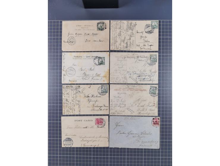 1898/1911, 16 Briefe und Karten, dabei Brief von Tsingtau nach Berlin, frankiert mit Vorläufer 10 Pf. rot, klar entw. mit "TS