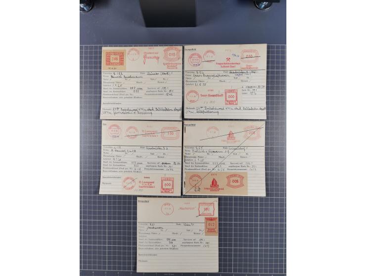 1928/45, umfangreicher Bestand &nbsp;“Absenderfreistempel Muster-Abschläge” auf geschätzt 1500-1800 Stammkarten der Firma “Fr