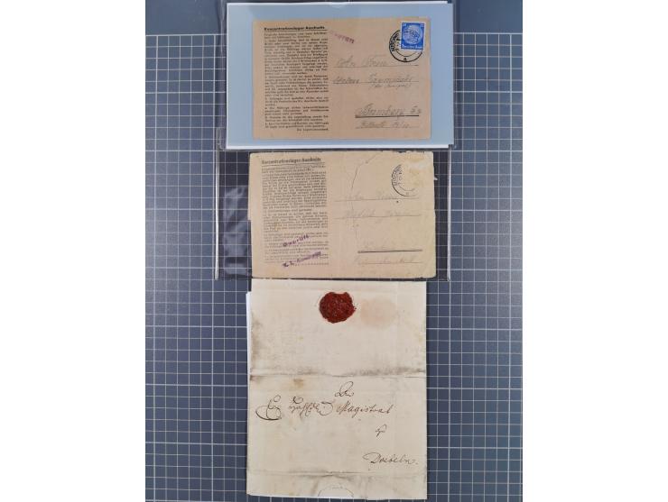 1709/1950, über 130 Briefe, Karten und Ganzsachen mit früher Botenpost, ca. 35 KZ- und Ghettopost-Belege mit u.a. zwei Karten