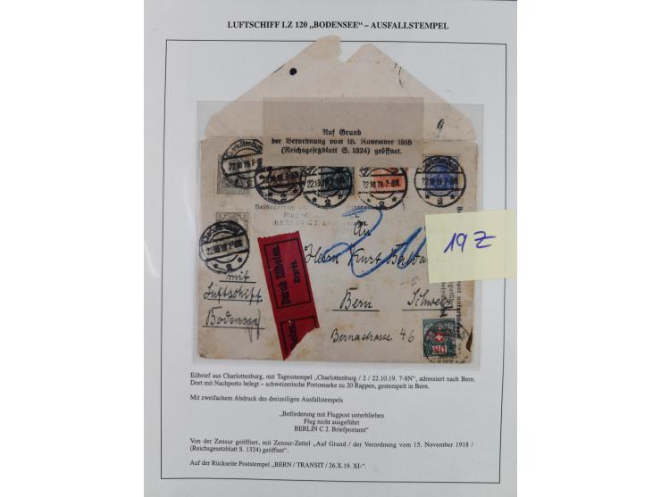 1919/1933, fast 30 Briefe und Karten mit Schwerpunkt bei der “Bodensee”-Post mit u.a. Sieger Nr. 19A, 19Ac, 19Ae, zwei fehler