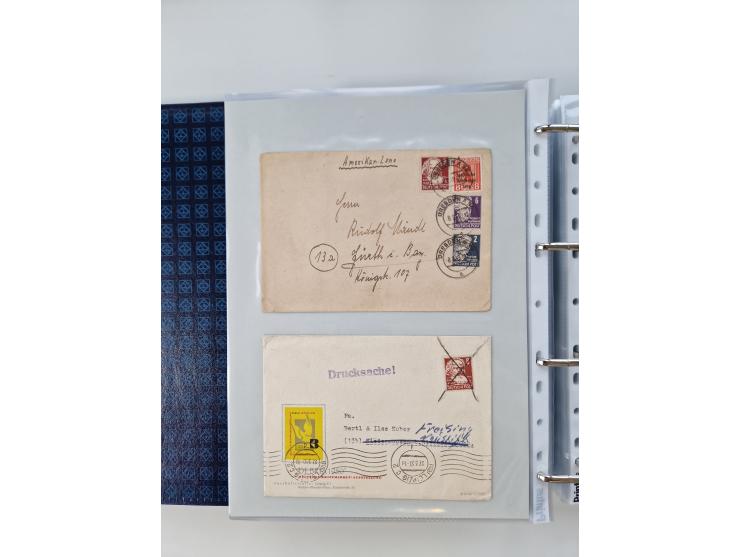 1945/49, umfangreiche Sammlung mit geschätzt 800-900 Briefen, Karten und Ganzsachen. Dabei viele R-Briefe und Satzbriefe, Bed