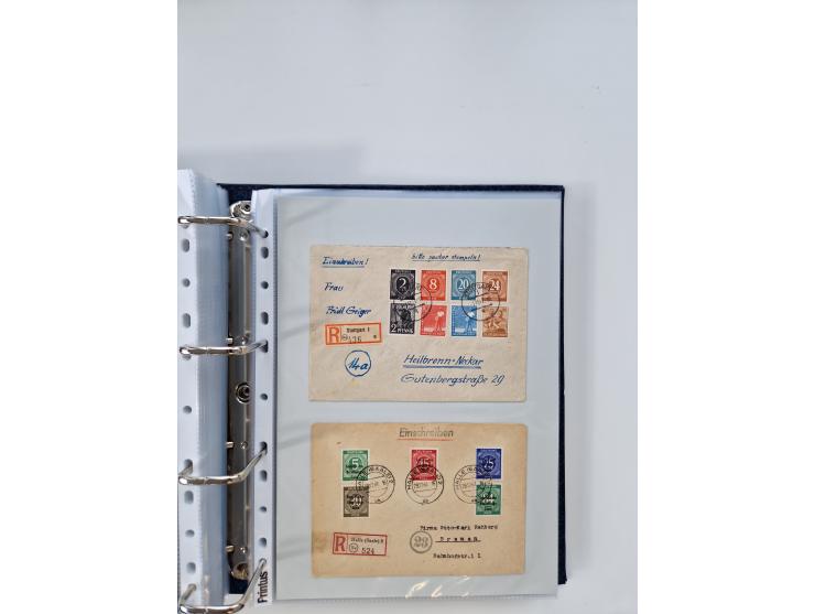 1945/49, umfangreiche Sammlung mit geschätzt 800-900 Briefen, Karten und Ganzsachen. Dabei viele R-Briefe und Satzbriefe, Bed