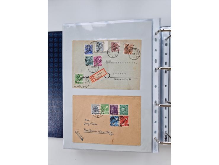 1945/49, umfangreiche Sammlung mit geschätzt 800-900 Briefen, Karten und Ganzsachen. Dabei viele R-Briefe und Satzbriefe, Bed