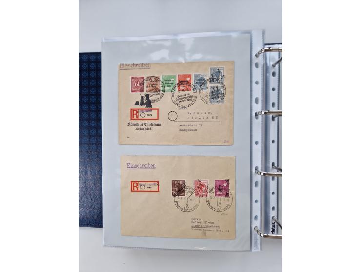 1945/49, umfangreiche Sammlung mit geschätzt 800-900 Briefen, Karten und Ganzsachen. Dabei viele R-Briefe und Satzbriefe, Bed