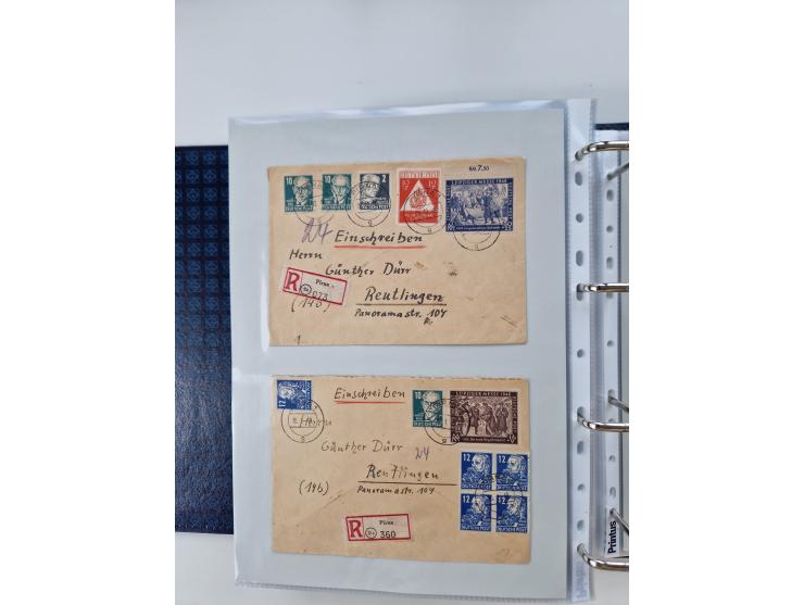 1945/49, umfangreiche Sammlung mit geschätzt 800-900 Briefen, Karten und Ganzsachen. Dabei viele R-Briefe und Satzbriefe, Bed