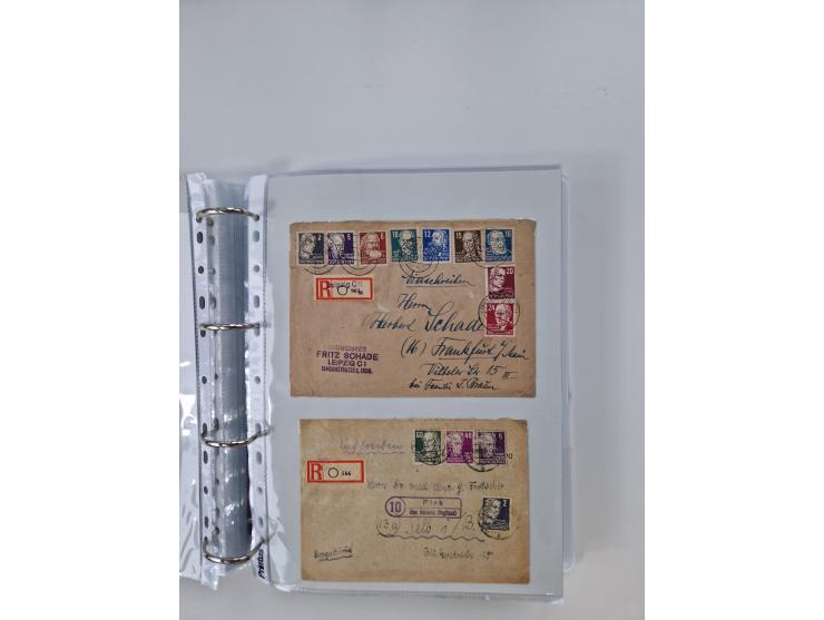 1945/49, umfangreiche Sammlung mit geschätzt 800-900 Briefen, Karten und Ganzsachen. Dabei viele R-Briefe und Satzbriefe, Bed