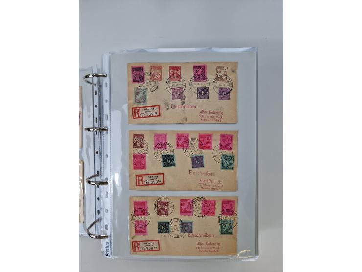1945/49, umfangreiche Sammlung mit geschätzt 800-900 Briefen, Karten und Ganzsachen. Dabei viele R-Briefe und Satzbriefe, Bed