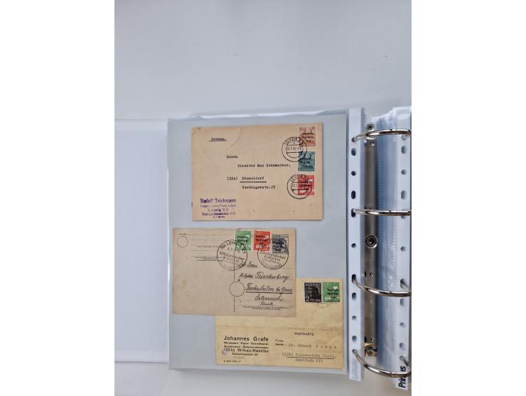 1945/49, umfangreiche Sammlung mit geschätzt 800-900 Briefen, Karten und Ganzsachen. Dabei viele R-Briefe und Satzbriefe, Bed