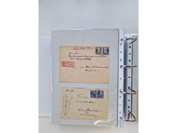 1945/49, umfangreiche Sammlung mit geschätzt 800-900 Briefen, Karten und Ganzsachen. Dabei viele R-Briefe und Satzbriefe, Bed