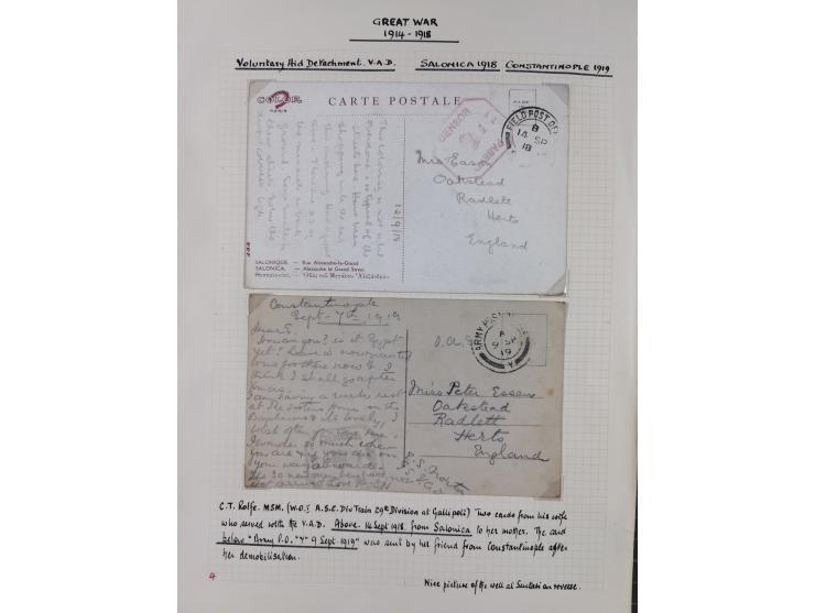 1914/18, 70+ covers of APO and FPO covers, 1916/18 covers/cards from British Army in Salonika incl. registered usage, 1921/23