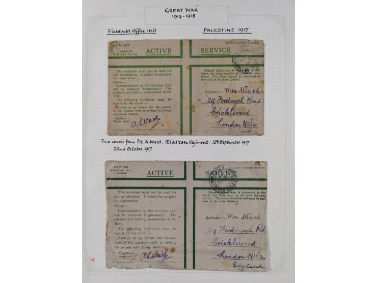 1914/18, 70+ covers of APO and FPO covers, 1916/18 covers/cards from British Army in Salonika incl. registered usage, 1921/23