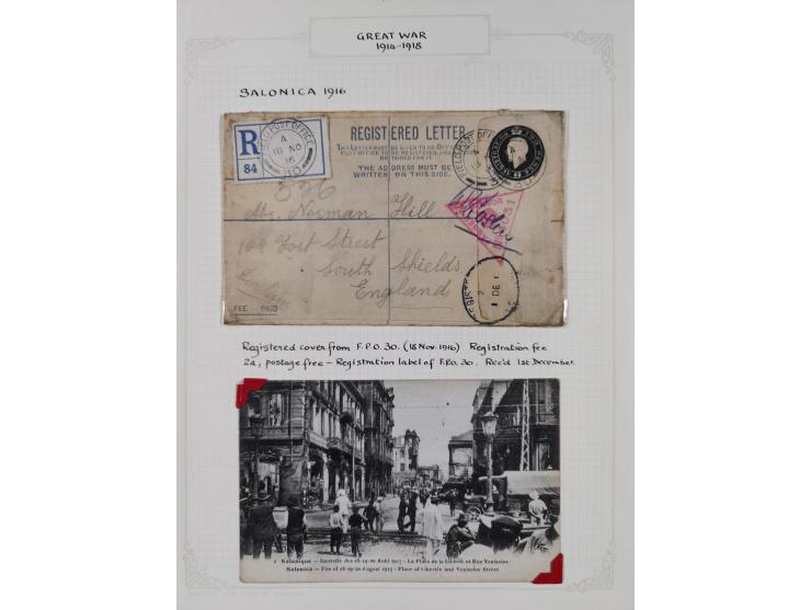 1914/18, 70+ covers of APO and FPO covers, 1916/18 covers/cards from British Army in Salonika incl. registered usage, 1921/23
