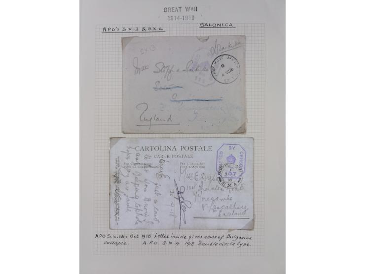 1914/18, 70+ covers of APO and FPO covers, 1916/18 covers/cards from British Army in Salonika incl. registered usage, 1921/23