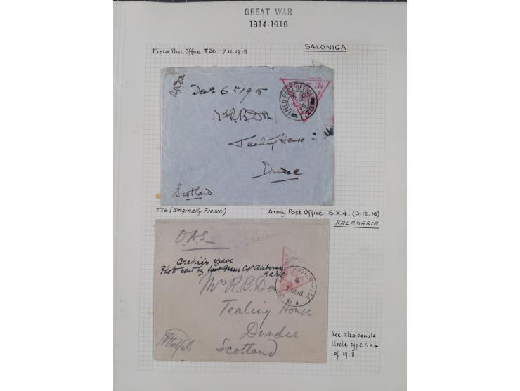 1914/18, 70+ covers of APO and FPO covers, 1916/18 covers/cards from British Army in Salonika incl. registered usage, 1921/23