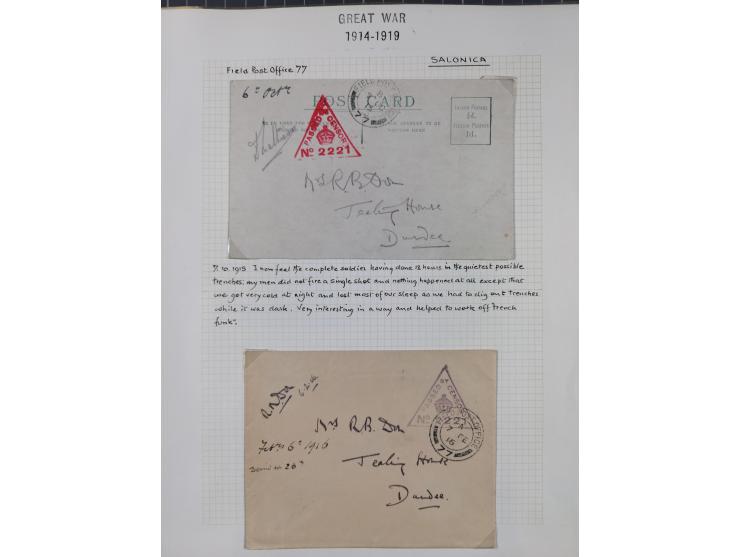 1914/18, 70+ covers of APO and FPO covers, 1916/18 covers/cards from British Army in Salonika incl. registered usage, 1921/23