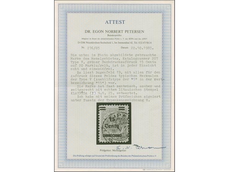 1923, 24 Werte-Satz, 15 C. a. 20 M., Aufdruck in seltener Type V, sauber gestempelt. Einwandfrei. Fotoattest Dr. Petersen BPP