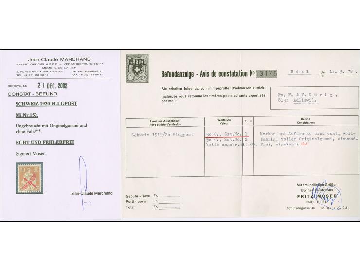 1920, Flugpost 30 C., postfrisch, einwandfrei. Signiert Moser und Fotobefund Marchand (2002)