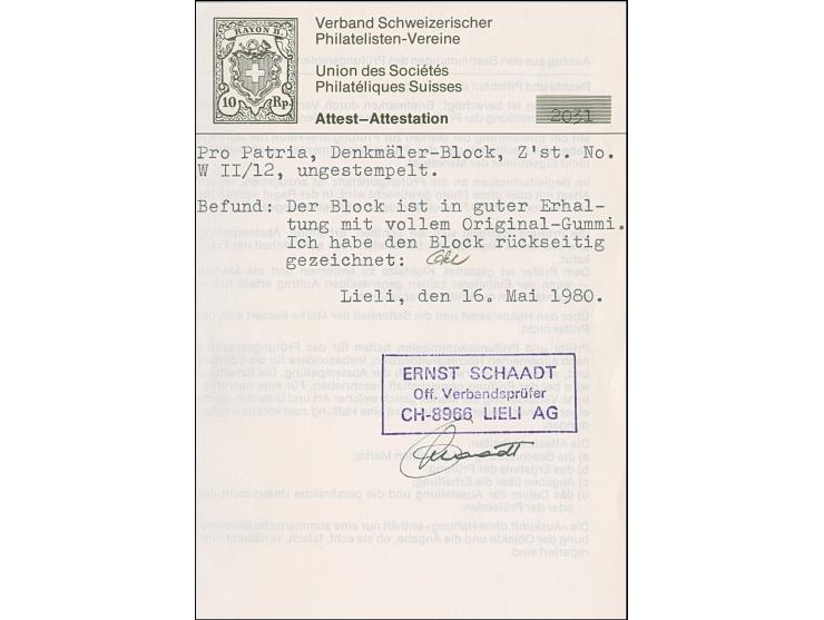 1940, Pro Patria-Block, postfrisch, einwandfrei. Signiert Schaadt und Marchand BPP