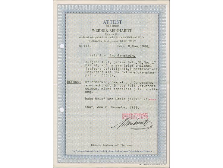 1921, 5 H bis 1 Kr kompletter Satz von acht ungezähnten Werten überfrankiert auf philatelistischem Brief, sauber gestempelt E