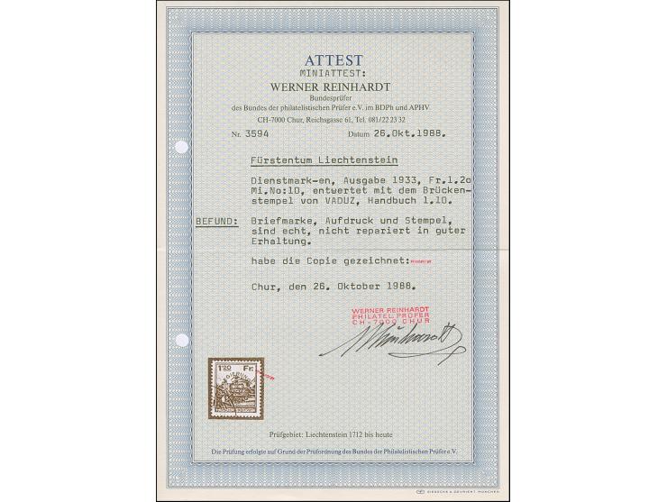 1933, Regierungs / Dienstsache Aufdruckausgabe beide Werte sauber gestempelt. 1,20 Fr Fotoattest Reinhardt (1988).
