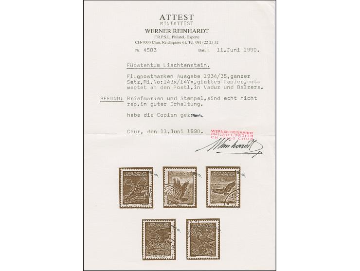 1934, Flugpost zwei kompl. Sätze gestempelt, normales und geriffeltes Papier, ein Satz mit Fotoattest Reinhardt (1990)
