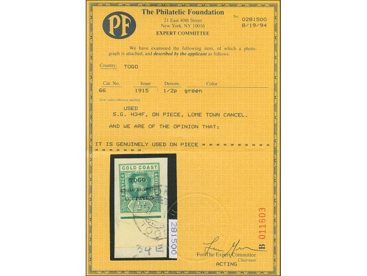 1915, Gold Coast KGV ½ d. green bottom margin, showing variety ‘missing O in OCC..’, overprint ´TOGO / ANGLO-FRENCH / OCCUPAT