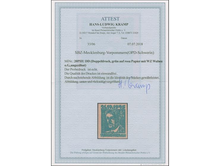 Opfer des Faschismus 6+12 Pf., ungezähnter Probedruck mit Doppeldruck auf rosa Papier mit Wz. Waben, ungummiert. Fotoattest K