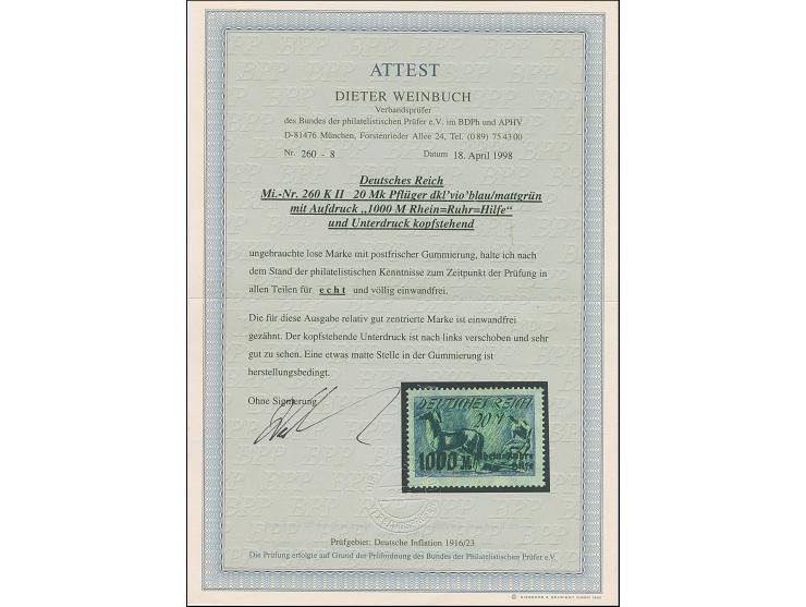 1923, Rhein-Ruhrhilfe &nbsp;20 M. mit kopfstehendem Unterdruck, postfrisch, tadellos. Unsigniert, Fotoattest Weinbuch BPP (19