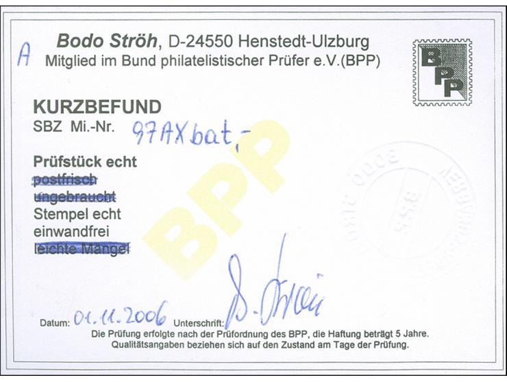 12 Pfg. dunkelbräunlichrot auf Papier t, leicht gestempelt "WEIMAR 9.2.26". Kurzbefund Ströh BPP