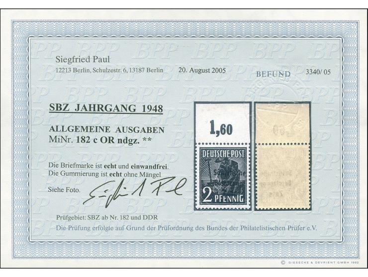 Maschinenaufdruck 2 Pfg. schwarz (schwarz quarzend) postfrisches Oberrandstück. Einwandfrei. Unsigniert, Fotobefund Paul BPP 
