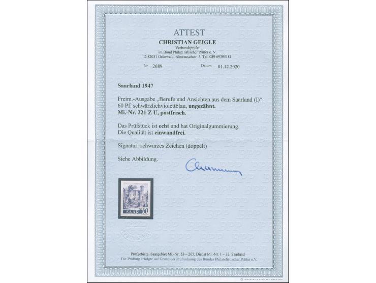 1947, Freimarken 60 Pfg., breitrandig ungezähnt, postfrisch, einwandfrei. Private Signatur und Fotoattest Geigle BPP (2020)(M
