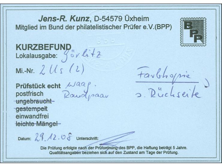 1945, Ziffer 6 Pfg. im waagerechten Paar vom linken Bogenrand, senkrecht ungezähnt, postfrisch, einwandfrei. Kurzbefund Kunz 