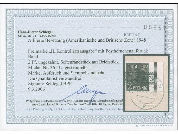 1948, Bandaufdruck auf Arbeiter 2 Pfg., ungezähntes rechtes Randstück, sauber gestempelt auf Briefstück. Einwandfrei. Signier