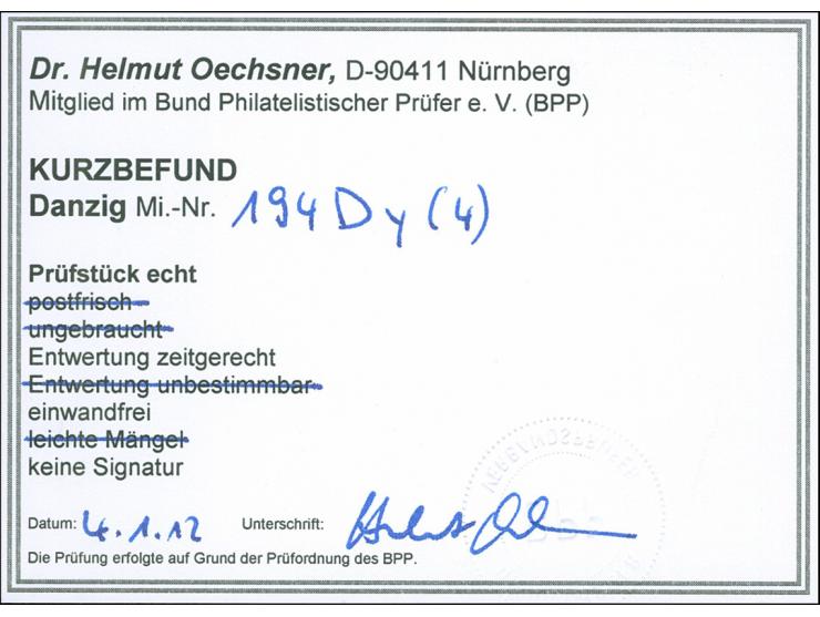 1924, Staatswappen 10 Pfg. mit Rollenzähnung, sauber gestempelter Viererblock, Kurzbefund Dr. Oechsner BPP (Mi.700,-+)