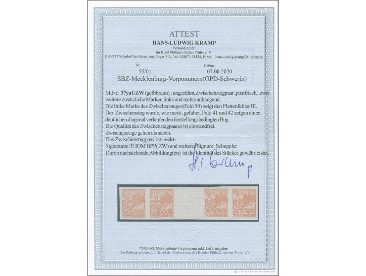 1946, Abschied 15 Pfg. Im waagerechten Zwischensteg-4er-Streifen, postfrisch. Im Steg gefaltet und herstellungsbedingter Gumm