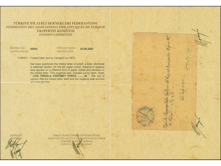 1872, LIVA TIRHALA HÜKÜMET POSTASI (GOVERNMENT POST): Letter from Pharsala dated May 11, 1872, addressed to the French consul