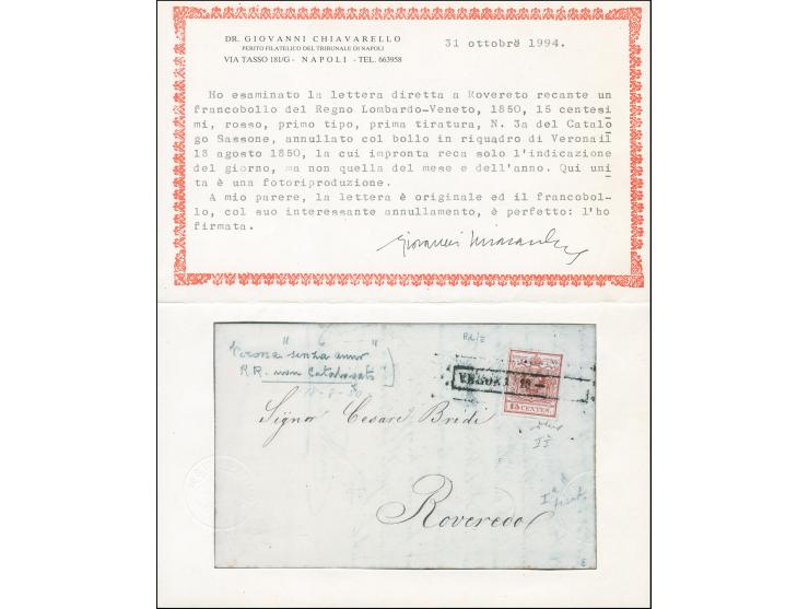 "VERONA/13- &nbsp;", Ra. ohne Monat und Jahr, auf Erstdruck 15 Centesimi, auf Faltbrief nach Roveredo. Signiert Sorani mit At