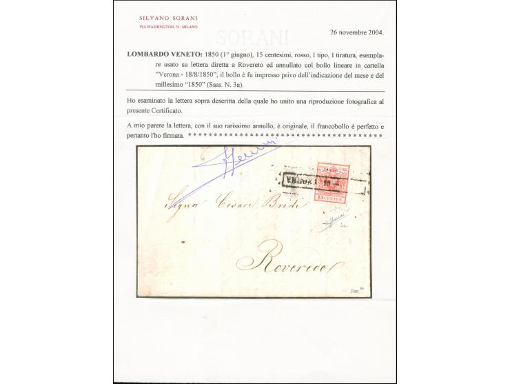 "VERONA/13- &nbsp;", Ra. ohne Monat und Jahr, auf Erstdruck 15 Centesimi, auf Faltbrief nach Roveredo. Signiert Sorani mit At