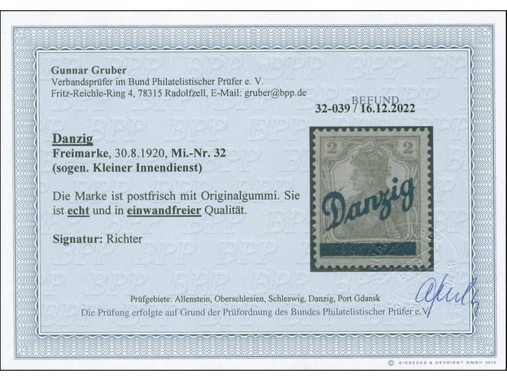 Kleiner Innendienst 2 Pfg. postfrisch, einwandfrei. Signiert Richter und Fotobefund Gruber BPP (2022) (Mi. 450,-)