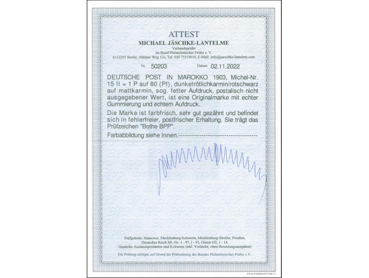 1903, fetter Aufdruck, unverausgabte 1 P. , postfrisch, einwandfrei, signiert Bothe BPP und Fotoattest Jäschke-L. BPP (2022)